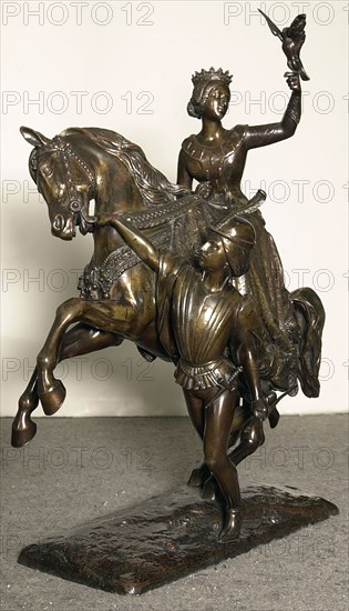 Mary of Burgundy, modeled before 1844 (early cast c. 1850), Jean-Auguste Barre, French, 1811-1896, Cast by: Susse Frères, Éditeurs, French, 19th century, France, Bronze, 52.1 × 45.7 × 22.9 cm (20 1/2 × 18 × 9 in.)