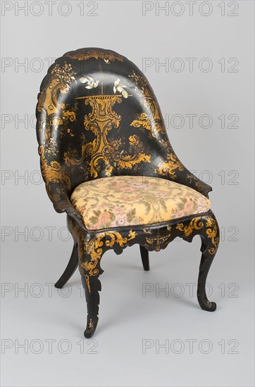 Pair of Chairs, 1844, Jennens and Bettridge, Birmingham and London, England, 1815-1864, Birmingham, Papier-mâché, wood, gilded and inlaid with mother-of-pearl, modern upholstery, 91.1 × 60.3 × 59.1 cm (35 7/8 × 23 3/4 × 23 1/4 in.)