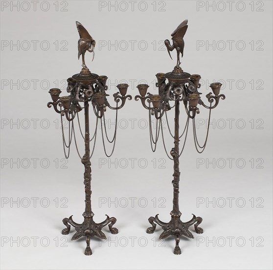 Pair of Candelabra, c. 1880, Auguste Cain, French, 1821-1894, France, Bronze, 82 × 31.7 × 31.7 cm (32 1/4 × 12 1/2 × 12 1/2 in.)
