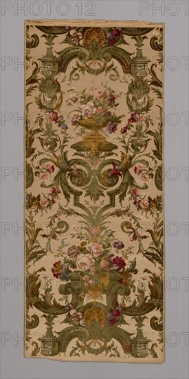 Panel, 1860/80, Produced by Mathevon et Bouvard, 1810–1895, France, Lyon, Lyon, Silk and cotton, satin weave with multi-color supplementary pile warps forming cut and uncut voided velvet, 158.9 x 65.8 cm (62 5/8 x 25 7/8 in.)