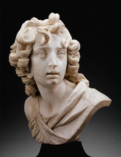 Bust of a Youth (Saint John the Baptist?), 1630/40, Francesco Mochi, Italian, 1580-1654, Italy, Marble, on variegated black marble socle, 40.5 × 33 × 29 cm (15 7/8 × 13 × 11 3/8 in.)