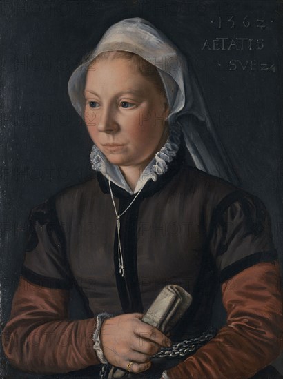 Portrait of a Young Woman, 1562, Joachim Beuckelaer, Netherlandish, c. 1535-c. 1574, Flanders, Oil on panel, 16 3/4 × 12 3/4 in. (42.5 × 32.3 cm)