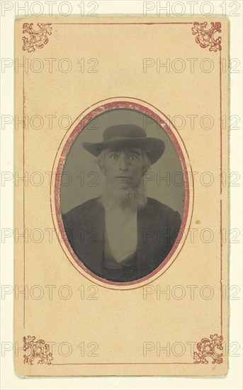 Untitled (Portrait of a Bearded Man with Hat), 1840–1900, American, 19th century, United States, Tintype with hand coloring, 4.8 x 3.5 cm (image, sight)