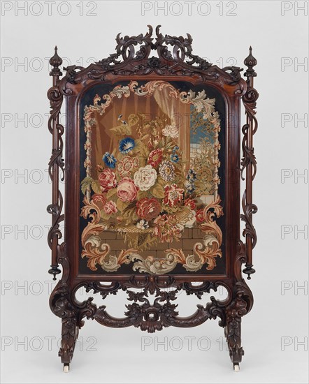 Fire Screen, c. 1855, American, 19th century, New York or Boston, Boston, Rosewood and white pine with needlepoint panel, 170.1 × 108.6 cm (67 × 42 3/4 in.)