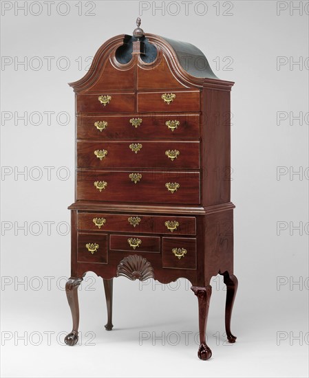 High Chest of Drawers, 1755/85, Attributed to John Goddard, American, 1723–1785, Newport, Mahogany with chestnut and white pine, 219.4 × 101.6 × 54.6 cm (86 3/8 × 40 × 21 1/2 in.)