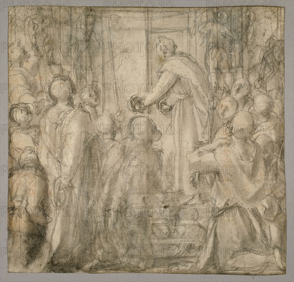Christ before Pilate, 1522/23, Jacopo Carucci, called Jacopo da Pontormo, Italian, 1494-1557, Italy, Black chalk, with stumping, and traces of red chalk, heightened with traces of white chalk, over stylus incising, on cream laid paper, 274 x 283 mm