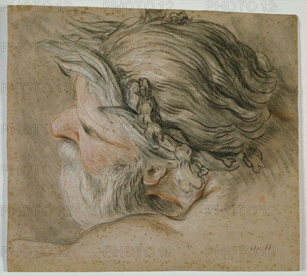Head of a Sea God, 1730/1740, Charles-Joseph Natoire, French, 1700-1777, France, Pastel on gray-brown laid paper, 262 × 286 mm
