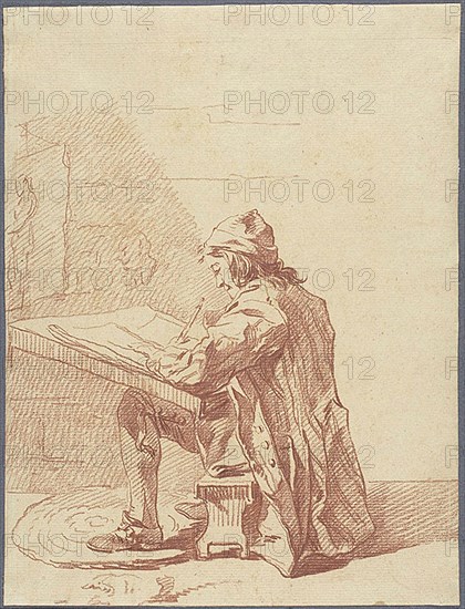 An Artist Sketching in His Studio, 1771/1772, François-André Vincent, French, 1746-1816, France, Red chalk on tan laid paper, 262 × 199 mm