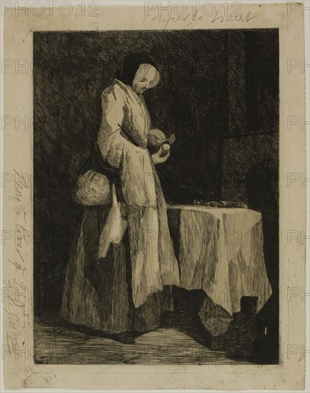 Meal for a Convalescent, 1862, Jules de Goncourt (French, 1830-1870), after Jean Baptiste Siméon Chardin (French, 1699-1779), France, Etching on cream laid paper, 242 × 178 mm (plate), 277 × 219 mm (sheet)