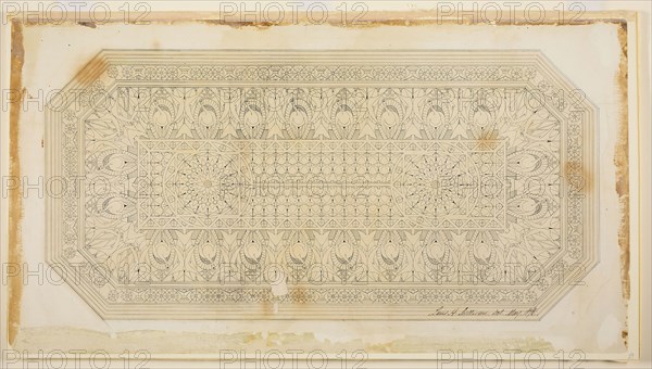 Ceiling Design with Peacock Motif, 1876, Louis H. Sullivan, American, 1856-1924, United States, Ink on paper, 40 × 73 cm (15 3/4 × 28 3/4 in.)