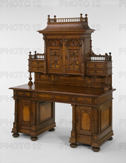 Desk and Bookcase, 1893, Ladislaus Zdzieblowski, American, 1857–1929, Chicago, Oak, 190.5 × 149.8 × 67.3 cm (75 × 59 × 26 1/2 in.)