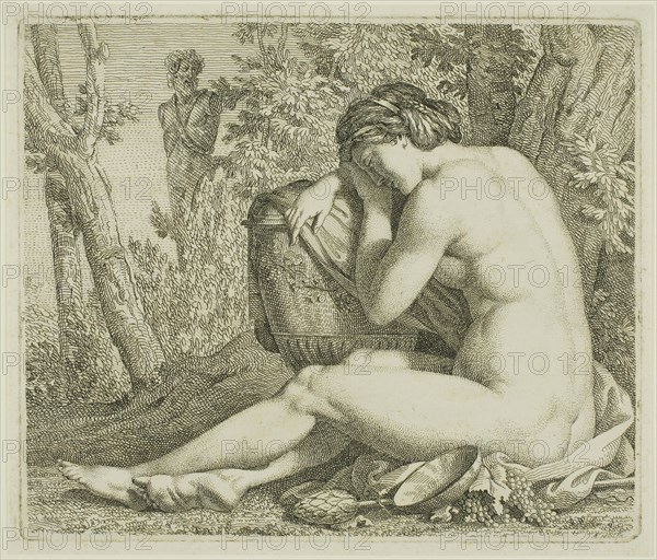Resting Bacchante, c. 1790, Johann August Nahl, II, German, 1752-1825, Germany, Etching in black on cream laid paper, 185 x 218 mm (sheet, max.), 117 x 210 mm (plate, max.)