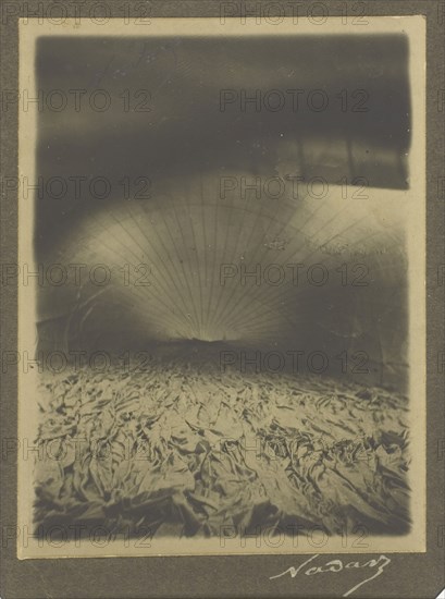 Interior of Le Géant Inflating, 1863, Nadar (Gaspard Félix Tournachon), French, 1820–1910, France, Gelatin silver print, 11 × 8.3 cm (image), 14.7 × 10.6 cm (mount)