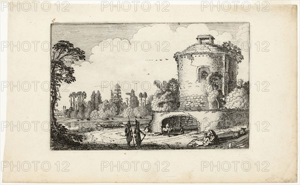 Landscape with a Round Tower, 1616, Jan van de Velde II, Dutch, c. 1593-1641, Holland, Etching on cream laid paper, 120 x 1890 mm (image/plate), 170 x 280 mm (sheet)