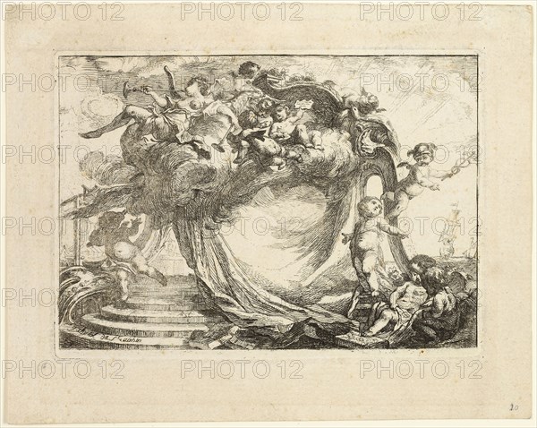 Vignette for an Address, 1752, Gabriel Jacques de Saint-Aubin, French, 1724-1780, France, Etching on ivory wove paper, 84 × 119 mm (image), 88 × 122 mm (plate), 120 × 150 mm (sheet)