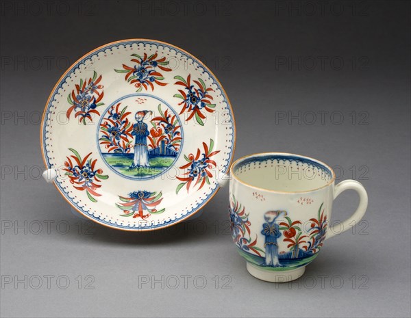 Teacup and Saucer, c. 1770, Worcester Porcelain Factory, Worcester, England, founded 1751, Worcester, Soft-paste porcelain, underglaze blue, polychrome enamels and gilding, H. 6.3 cm (2 1/2 in.), diam. 12.1 cm (4 3/4 in.)