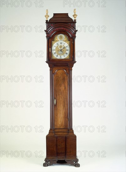 Tall Case Clock, c. 1750, Movement by Thomas Hughes, London, active 1750–1783, Case attributed to George Glinn (Glenn), Irish, worked in Boston, mid 18th century, Boston, Boston, Mahogany and New England white pine, 259.1 × 59.7 × 29.2 cm (102 × 23 1/2 × 11 1/2 in.)