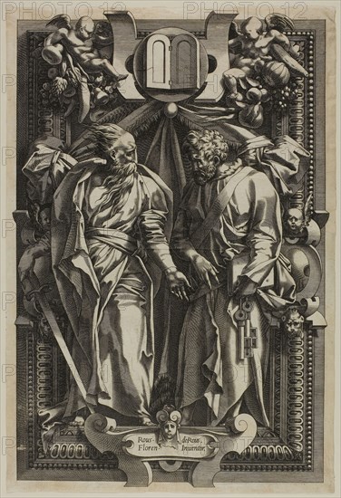 Saint Paul and Saint Peter, c. 1545, René Boyvin (French, 1524-c. 1598), after Rosso Fiorentino (Italian, 1494-1540), France, Engraving on cream laid paper, 377 × 234 mm