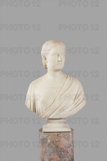 Mrs. Potter Palmer, 1871, Hiram Powers, American, 1805–1873, United States, Carrera marble, 69.5 × 48.9 × 29.5 cm (27 3/8 × 19 1/4 × 11 5/8 in.)