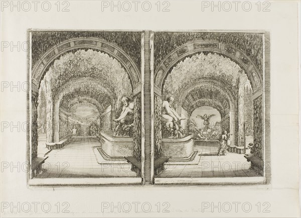 The Grotto of Pan and Fame, 1653/55, Stefano della Bella, Italian, 1610-1664, Italy, Etching on ivory laid paper, 245 x 370 mm (image/plate), 329 x 450 mm (sheet)