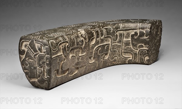 Fragment of a Ceremonial Ballgame Yoke, A.D. 700/800, Totonac, El Tajín and vicinity, northern Veracruz, Mexico, El Tajín, Stone, 11.43 × 38.6 cm (4 1/2 × 15 1/5 in.)