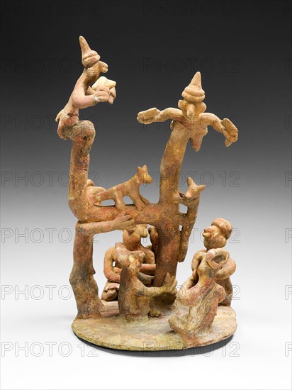 Model of a Tree-Climbing Ritual, A.D. 100/800, Nayarit, Ixtlán del Río, Nayarit, Mexico, Nayarit state, Ceramic and pigment, H. 22.8 cm (9 in.)