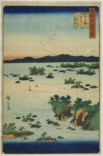 Actual View of Matsu Island, Oshu Province (Oshu Matsushima shinkei) from the series One Hundred Famous Views in the Various Provinces (Shokoku meisho hyakkei), 1859, Utagawa Hiroshige II (Shigenobu), Japanese, 1826–1869, Japan, Color woodblock print