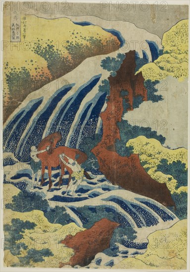 Yoshitsune’s Horse-washing Falls at Yoshino in Yamato Province (Washu Yoshino Yoshitsune uma arai no taki) from the series A Tour of Waterfalls in Various Provinces (Shokoku taki meguri), c. 1833, Katsushika Hokusai ?? ??, Japanese, 1760–1849, Japan, Color woodblock print, oban, 35.0 x 24.0 cm