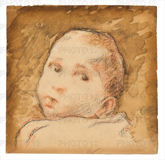 Jean René Gauguin, 1881, Paul Gauguin, French, 1848-1903, France, Black fabricated chalk, red chalk, brush and brown wash, with pen and brown ink, on cream wove paper, with later additions in graphite, 119 × 122 mm