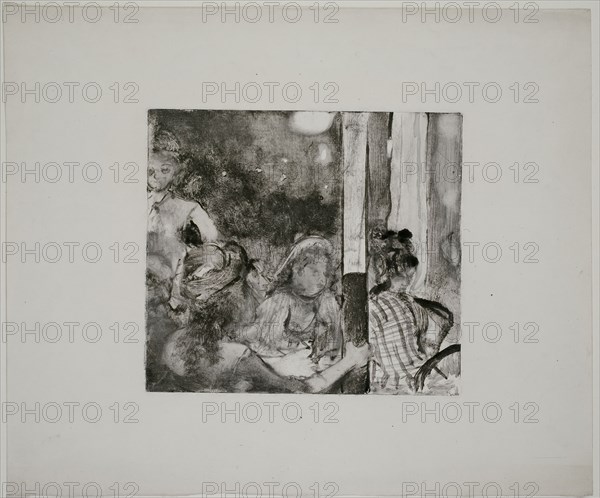 Women on the Terrace of a Café in the Evening, c. 1876, Edgar Degas, French, 1834-1917, France, Monotype on ivory wove paper, 270 × 298 mm (image), 465 × 549 mm (sheet)