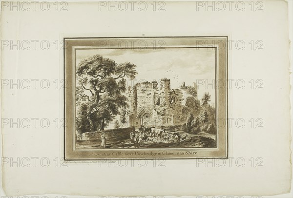 St. Quintin’s Castle near Cowbridge in Glamorgan Shire, from Twelve Views in Aquatinta from Drawings taken on the Spot in South Wales, 1773–75, Paul Sandby, English, 1731-1809, England, Etching and aquatint on ivory laid paper, 180 × 255 mm (image), 238 × 314 mm (plate), 356 × 530 mm (sheet)