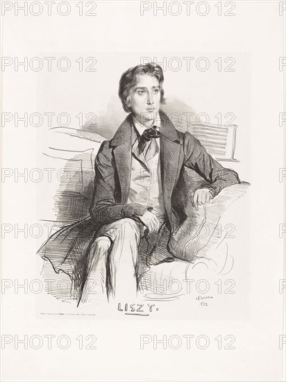 Portrait of Franz Liszt, published August 1832, Achille Devéria (French, 1800-1857), published and printed by Charles Motte (French, 1785-1836), France, Lithograph on ivory China paper laid down with chine collé on white wove paper, 387 × 306 mm (image), 546 × 407 mm (sheet)