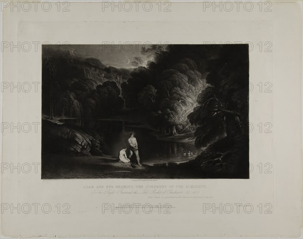 Adam and Eve Hearing the Judgement of the Almighty, from Illustrations of the Bible, 1831, John Martin, English, 1789-1854, England, Mezzotint in black on ivory wove paper, 190 × 290 mm (image), 268 × 357 mm (plate), 329 × 416 mm (sheet)