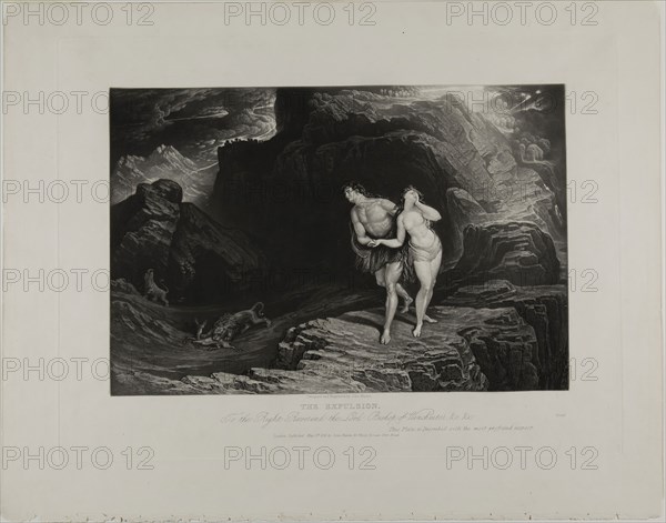 The Expulsion, from Illustrations of the Bible, 1831, John Martin, English, 1789-1854, England, Mezzotint in black on ivory wove paper, 190 × 290 mm (image), 268 × 357 mm (plate), 329 × 416 mm (sheet)