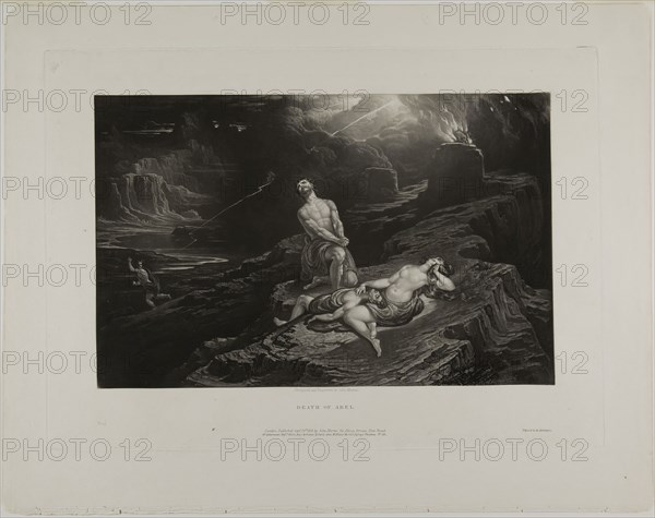 The Death of Abel, from Illustrations of the Bible, 1831, John Martin, English, 1789-1854, England, Mezzotint in black on ivory wove paper, 190 × 290 mm (image), 268 × 357 mm (plate), 329 × 416 mm (sheet)