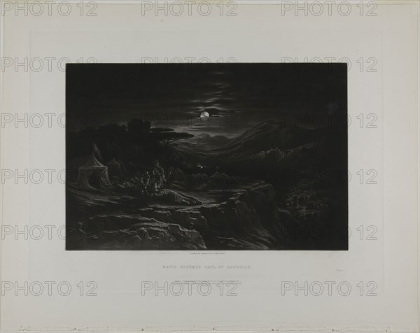 David Spareth Saul at Hachilah, from Illustrations of the Bible, 1835, John Martin, English, 1789-1854, England, Mezzotint in black on ivory wove paper, 190 × 290 mm (image), 268 × 357 mm (plate), 329 × 416 mm (sheet)