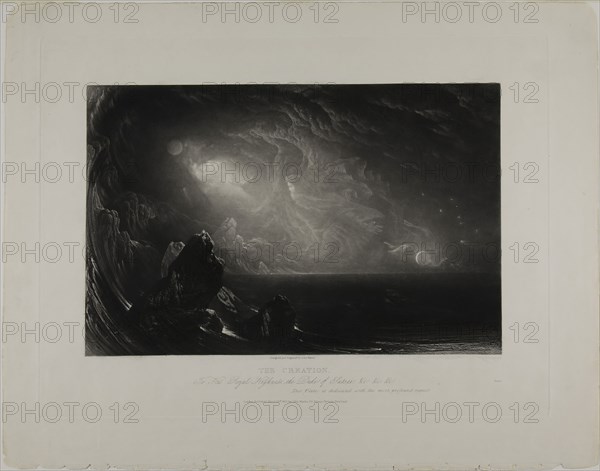 The Creation, from Illustrations of the Bible, 1831, John Martin, English, 1789-1854, England, Mezzotint in black on ivory wove paper, 190 × 290 mm (image), 268 × 357 mm (plate), 329 × 416 mm (sheet)