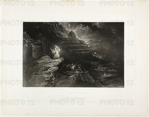 Moses Breaketh The Tables, from Illustrations of the Bible, 1833/34, John Martin, English, 1789-1854, England, Mezzotint in black on ivory wove paper, 190 × 290 mm (image), 268 × 357 mm (plate), 329 × 416 mm (sheet)