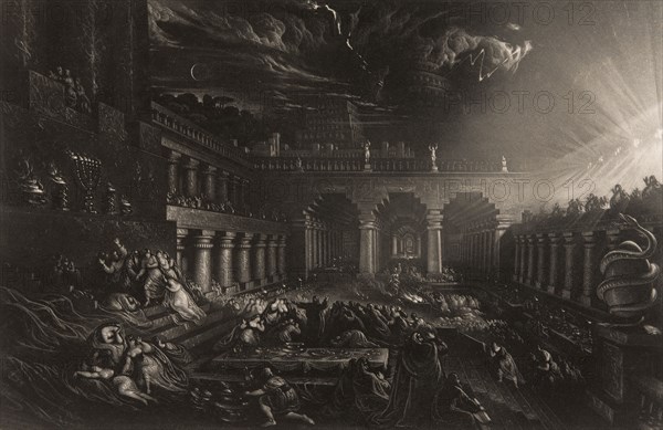 Belshazzar’s Feast, from Illustrations of the Bible, 1835, John Martin, English, 1789-1854, England, Mezzotint with etching in black on ivory wove paper, 190 × 290 mm (image), 268 × 357 mm (plate), 329 × 416 mm (sheet)