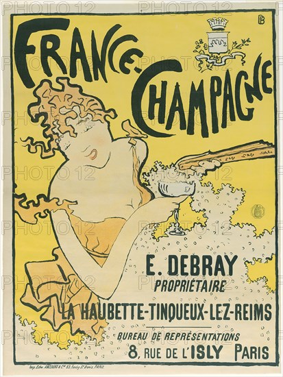 France-Champagne, 1889–91, Pierre Bonnard (French, 1867-1947), printed by Edward Ancourt et Cie. (French, active 19th century), commissioned by E. Debray (French, active 19th century), depicted: Berthe Schaedlin (French, active 19th century), France, Lithograph in yellow, orange, and black on cream wove paper, 774 × 578 mm (image), 806 × 605 mm (sheet)