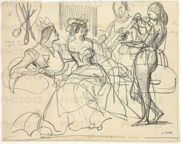 Study, 1839/42, Achille Devéria, French, 1800-1857, France, Black crayon on cream laid paper, 211 × 264 mm