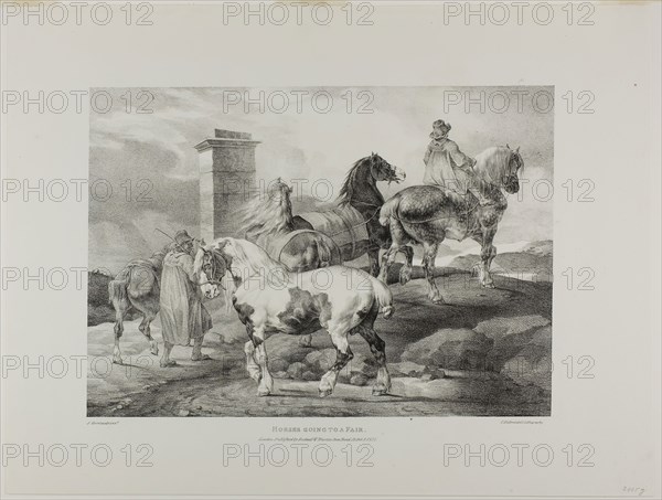 Horses Going to a Fair, plate 3 from Various Subjects Drawn from Life on Stone, 1821, Jean Louis André Théodore Géricault (French, 1791-1824), printed by Charles Joseph Hullmandel (German and English, 1789-1850), published by Rodwell and Martin, France, Lithograph in black on ivory wove paper, 254 × 357 mm (image), 378 × 496 mm (sheet)