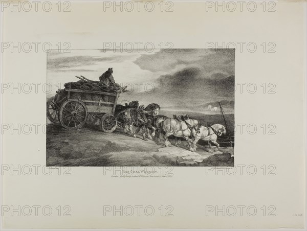 The Coal Wagon, plate 7 from Various Subjects Drawn from Life on Stone, 1821, Jean Louis André Théodore Géricault (French, 1791-1824), printed by Charles Joseph Hullmandel (German and English, 1789-1850), published by Rodwell and Martin, France, Lithograph in black on ivory wove paper, 193 × 310 mm (image), 374 × 494 mm (sheet)