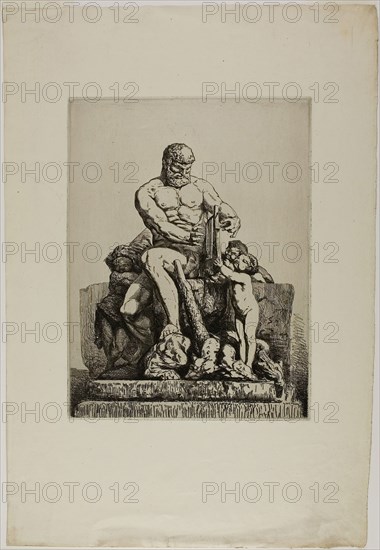 Hercules, plate one from Twelve Etchings by Chifflart, 1865, Nicholas-François Chiffart (French, 1825-1901), published by Alfred Cadart (French, 1828-1875), France, Etching on cream laid paper, 315 × 238 mm (plate), 528 × 365 mm (sheet)