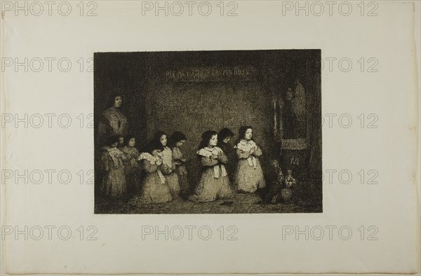 The Prayer, 1862, Théodule Augustin Ribot (French, 1823-1891), published by Alfred Cadart (French, 1828-1875), France, Etching on ivory laid paper, 218 × 302 mm (image, incl. stray marks), 236 × 315 mm (plate), 349 × 536 mm (sheet)