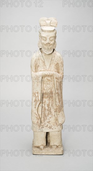 Standing Bearded Official, Tang dynasty (618–907) or later, China, Earthenware with traces of polychrome pigment, 60.0 × 15.5 × 13.0 cm (23 5/8 × 6 1/8 × 5 1/8 in.)