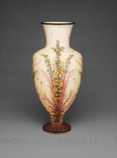 Vase d’Arezzo, 1884/85, Sèvres Porcelain Manufactory, Sèvres, France, founded 1740, Designed by Albert-Ernest Carrier-Belleuse (French, 1824-1887), Decorated by Henri Lucien Lambert (French, 1836-1909), Sèvres, Hard-paste porcelain, polychrome enamels, and gilding, with copper alloy mounts, H. 85 cm (33 1/2 in.)