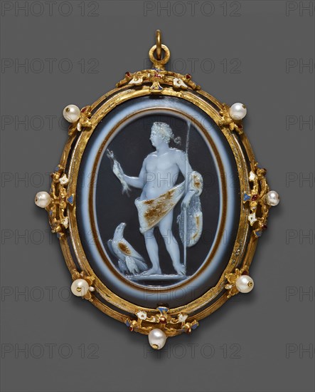 Cameo Portraying Emperor Claudius as Jupiter, Cameo: Roman, AD 41/54, Mount: Italian, late 16th century, Roman, Italy, Italy, Cameo: sardonyx, 7.6 × 5.7 × 0.8 cm (3 × 2 1/4 × 5/16 in.)