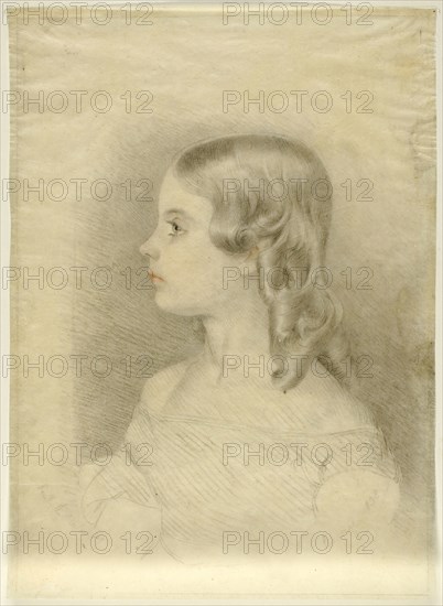 Profile Portrait of a Girl, n.d., Paul A. Mulready, English, 1827-1855, England, Graphite and black chalk, heightened with watercolor and watercolor wash, on light weight cream wove paper, 210 × 144 mm