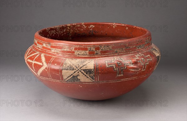 Polychrome Bowl with Geometric Designs and Face in Relief on Shoulder, c. 400 B.C., Chupícuaro, Guanajuato or Michoacán, Mexico, México, Ceramic and pigment, Diam. 33 cm (13 in.)